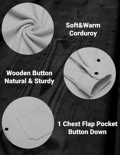 Vista 5 de COOFANDY Camisa de pana para hombre, estilo chaqueta ligera, de manga larga, con botones