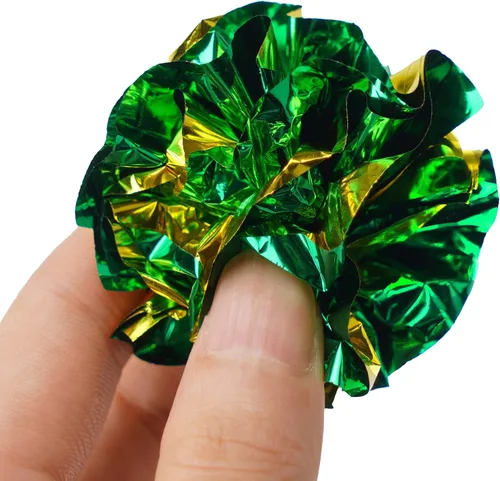 Vista 6 de CHIWAVA 24 bolas de Mylar de 1.6 pulgadas brillantes y arrugadas para gatos, pelota de gatito agrietado, juego ligero, colores surtidos