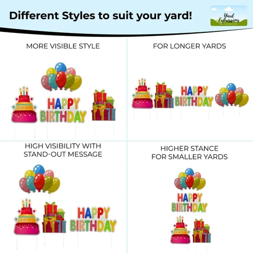 Vista 8 de Yard Expressions - Letrero de feliz cumpleaños con estacas para el patio, fácil de instalar, letrero grande de cumpleaños impermeable de 16