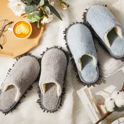 Vista 2 de Jecery 2 pares de pantuflas de microfibra para limpieza de suelos de chenilla, limpiadores de tabla base, herramientas de limpieza para el hogar
