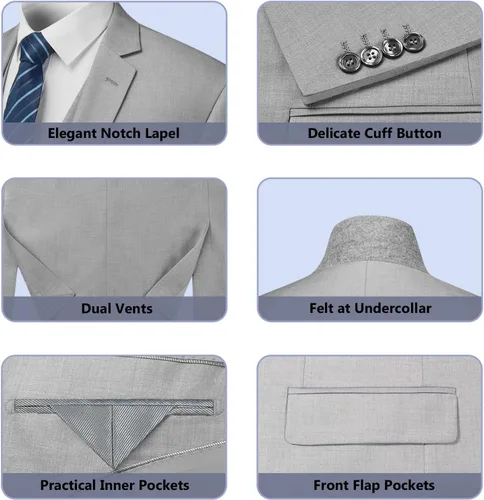 Vista 5 de Cooper & Nelson - Traje de hombre de ajuste delgado, conjunto de 3 piezas, chaqueta de un botón, chaleco, pantalones y corbata, conjunto de esmoquin