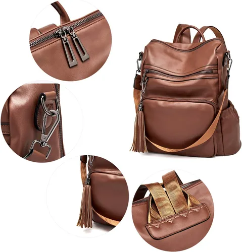Vista 5 de CLUCI - Morral para mujer, diseño de cuero, para viajes, bolso grande de hombro con borla