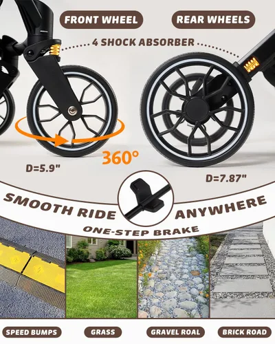 Vista 6 de HITTITE Cochecito para mascotas con cubierta resistente a la intemperie, cochecito todo terreno para gatos y perros de 4 ruedas con toldo ajustable