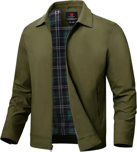 Vista 13 de TBMPOY Chaquetas ligeras para hombre, cortavientos ligeros, con cremallera completa, casual, para trabajo, golf, negocios, otoño, abrigo