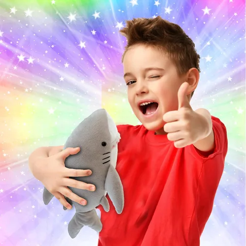 Vista 2 de DolliBu - Peluche de tiburón – Animal de peluche súper suave tiburón gris marino, animal marino realista de peluche para niños y niñas, lindo