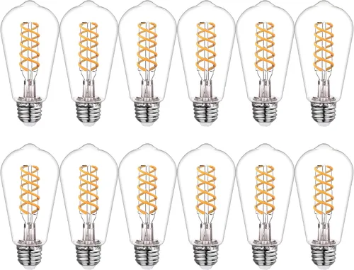 Vista 11 de Paquete de 6 bombillas Edison ST19 ST58, bombillas LED vintage, blanco suave de 2700 K, bombilla de filamento LED en espiral flexible antiguo