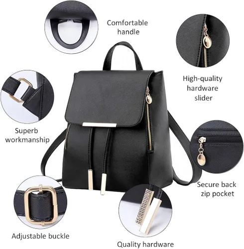 Vista 4 de Pahajim - Mochila de cuero sintético con zíper casual a la moda para mujer