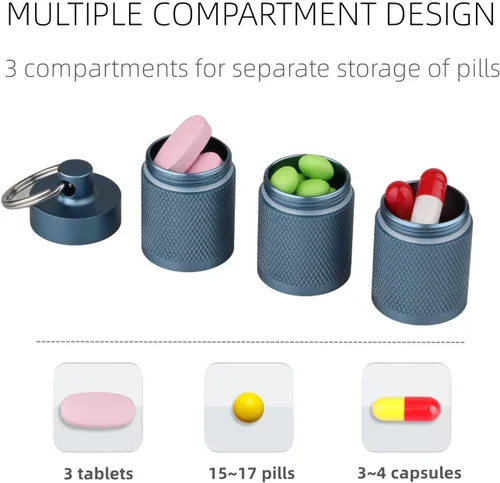 Vista 2 de Paquete de 4 llaveros para pastillas, negro, azul, plateado, rojo vino
