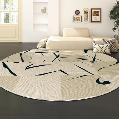 Vista 21 de Modernas alfombras redondas de color marfil a rayas negras para dormitorio, sala de estudio, simple moda abstracta, alfombra de área circular de 2