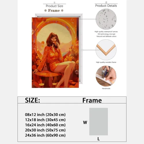 Vista 2 de WLZWD Retro Funky 70s style woman at a Party art Print Cocktails Disco Ball Wall Art Vintage Trendy Female Portrait Art Poster Warm Colour Palette