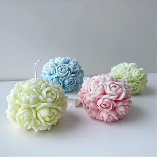 Vista 4 de Molde de silicona para velas de bola de flores, molde de jabón de flor de rosa, fondant, pastel de chocolate, caramelo, resina, arcilla