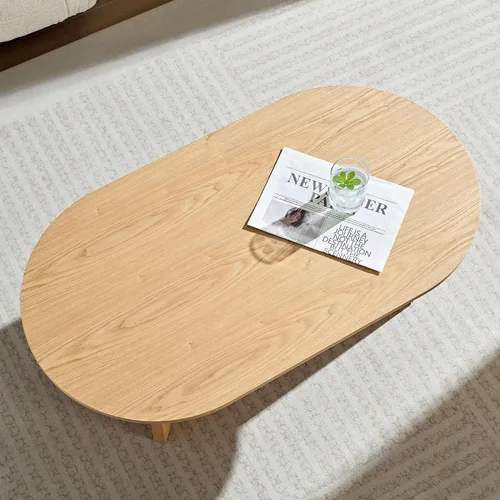 Vista 20 de KEVINSPACE W39.37 Mesa de centro ovalada para sala de estar Casa Moderna Mesa de café con diseño Patas de mesa de centro de madera Mesa de té 39.37