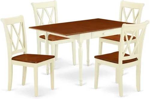 Vista 8 de East West Furniture MZCL3-LWH-C - Juego de mesa de comedor moderno de 3 piezas que contiene una mesa rectangular de madera con gotas y 2 sillas
