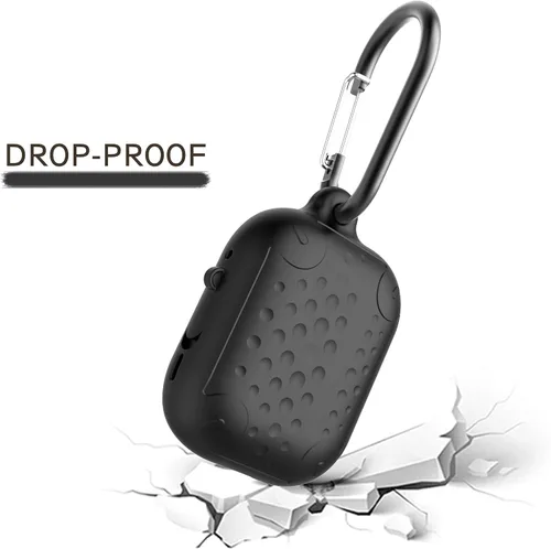 Vista 3 de Funda impermeable para AirPods Pro de 2ª generación, funda protectora de silicona antipérdida, carga inalámbrica y LED visible, con mosquetón