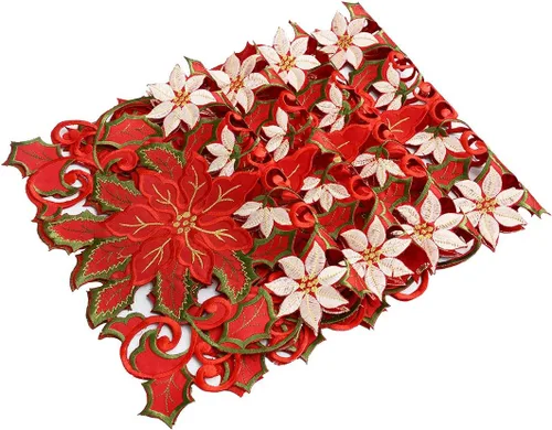 Vista 2 de Simhomsen - Juego de 4 manteles individuales con bordados de flor de Pascua de Navidad, 12 x 18 pulgadas
