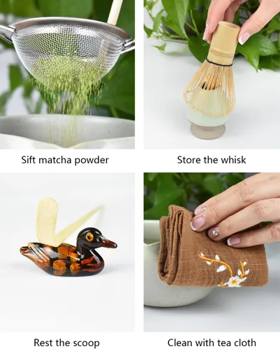 Vista 6 de Artcome Juego de herramientas Matcha: cuenco con boquilla de vertido, batidor, soporte para batidor, cuchara de té, colador matcha, cuchara de té