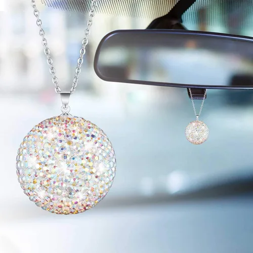 Vista 9 de WINKA Bola de cristal brillante para decoración del espejo retrovisor del automóvil, adorno colgante de diamantes de imitación para decoración