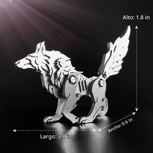 Vista 3 de Kits de modelo de metal 3D, rompecabezas de metal 3D de lobo mecánico, serie de animales de acero DIY, rompecabezas simples 3D, decoración