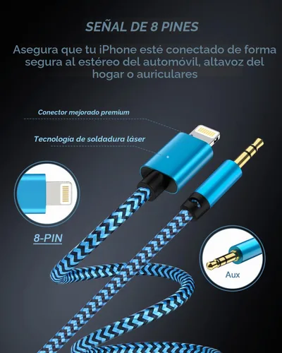 Vista 3 de [Paquete de 2/3.3 pies] Cable auxiliar Lightning a iPhone de 0.138 in, cable de audio auxiliar para iPhone [Apple Mfi Certified] Lightning Aux