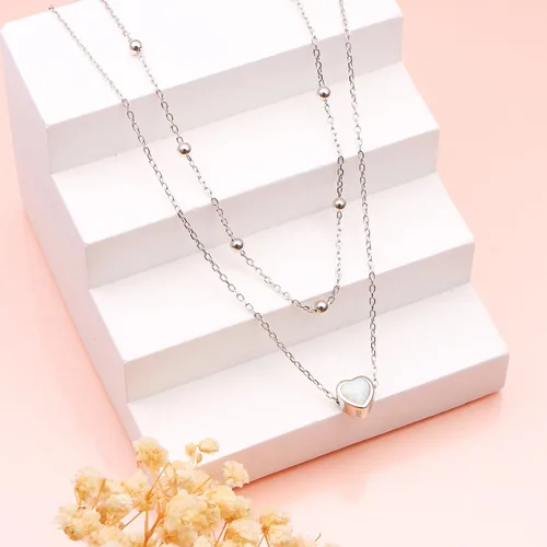 Vista 3 de Collares en capas para mujer de plata de ley S925, collar para mujer, collar de círculocorazóndoble círculocruzestrellamal de ojo, collar hecho a