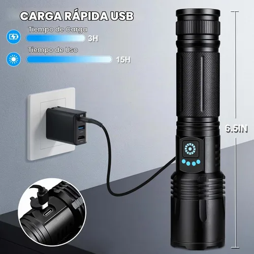 Vista 3 de Linternas recargables de alto lúmenes, 99,000 lúmenes, linternas LED superbrillantes con 5 modos e impermeable, potente linterna de mano