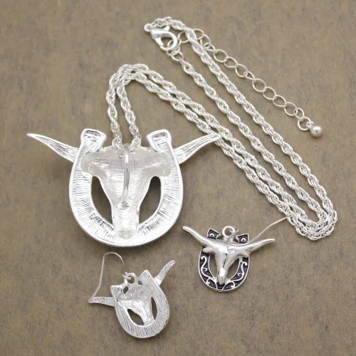 Vista 5 de RechicGu Conjunto de collar y aretes de cadena de serpiente de vaquero con sombrero de vaquero del oeste de Texas