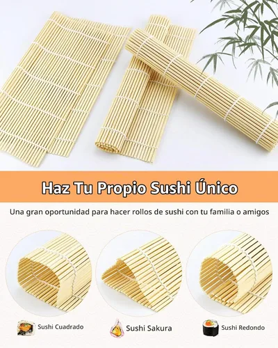 Vista 5 de JIALEEY Alfombrilla de bambú para sushi, 9.5 x 9.5 pulgadas, juego de 8 piezas