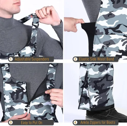 Vista 4 de Sportneer Pantalones de nieve para hombre, overoles aislados para la nieve que te mantienen caliente y seco para snowboard y esquí