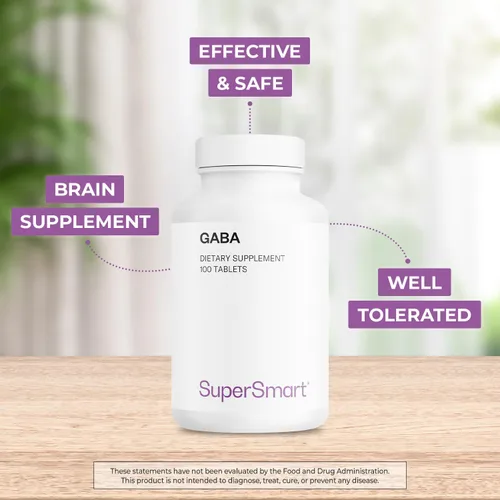 Vista 3 de Supersmart - GABA 750 mg por día (alta resistencia) - Suplemento GABA de ácido gamma-amino-butírico Sin OMG y sin gluten - 100 tabletas