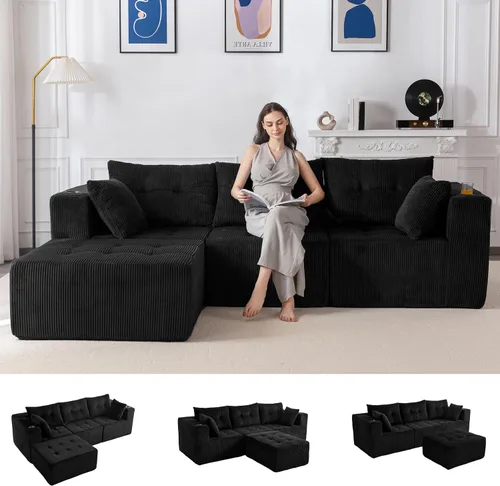Vista 13 de MAXYOYO Sofá deshuesado, sofá modular en forma de L, sofá de 4 asientos