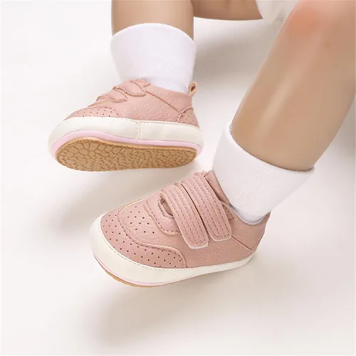Vista 3 de Tenis de tobillo alto unisex para bebés, niños y niñas, suela de goma suave, zapatos de cuna para niños pequeños