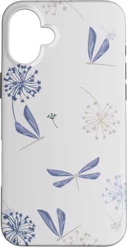 Vista 23 de Bonita funda para iPhone 17 con diseño de libélula de diente de león azul lavanda beige