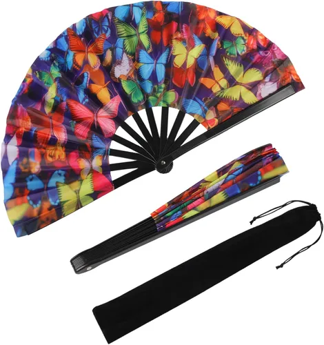 Vista 3 de Paquete de 2 ventiladores de mano plegables grandes con bolsas, ventilador de mano de verano para hombres y mujeres para festivales de música, baile