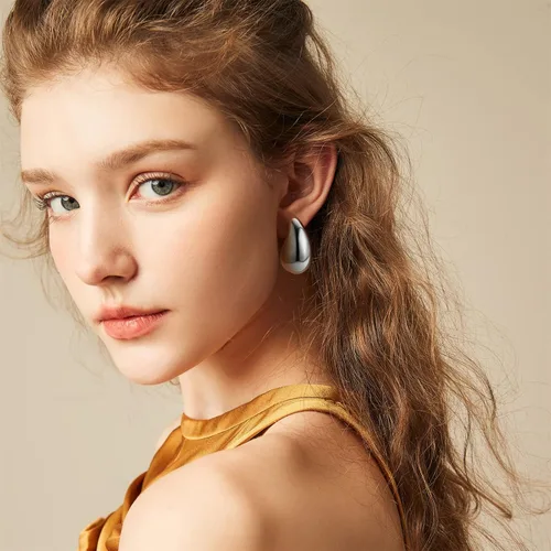 Vista 3 de Aretes de lágrima para mujer, aretes de aro de oro para mujer, aretes de plata para mujer, aretes de tuerca de moda