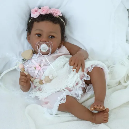Vista 8 de KSBD Reborn Baby Doll Black Girl – Muñeca realista de 18 pulgadas afroamericana recién nacida hecha a mano con cuerpo suave y peso real y accesorios