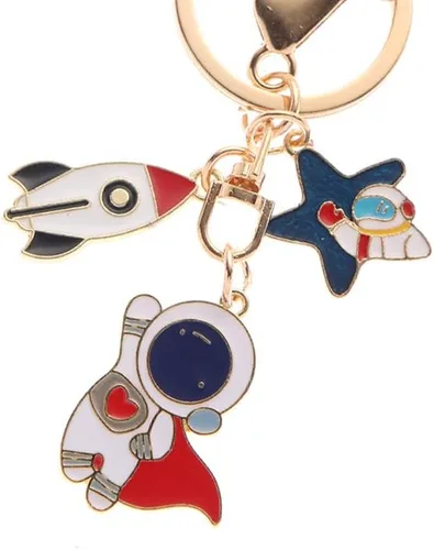 Vista 6 de Llavero con colgante de cohete de astronauta, llavero de metal, bolso con dije, organizador de llaves, regalo de Navidad, cumpleaños, llavero