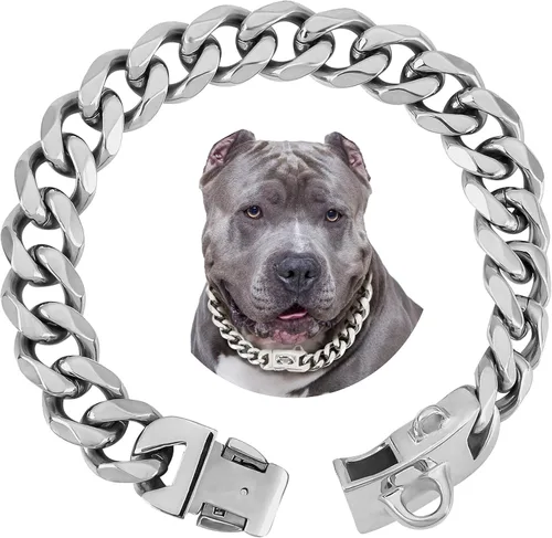 Vista 8 de BAOBOTE Collar de perro de cadena de oro de 19 mm, lujoso collar de eslabones cubanos para perros con hebilla de broche de seguridad para Pitbulls