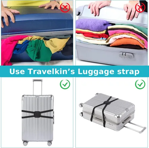 Vista 7 de Travelkin - Correa elástica para maletas, bolsa de viaje, cinturón elástico para maletas, añade una bolsa (negro)