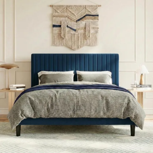 Vista 13 de SHA CERLIN Base de cama de plataforma tapizada completa con cabecera ajustable, tela de terciopelo capitoné de canal vertical, soporte de listones