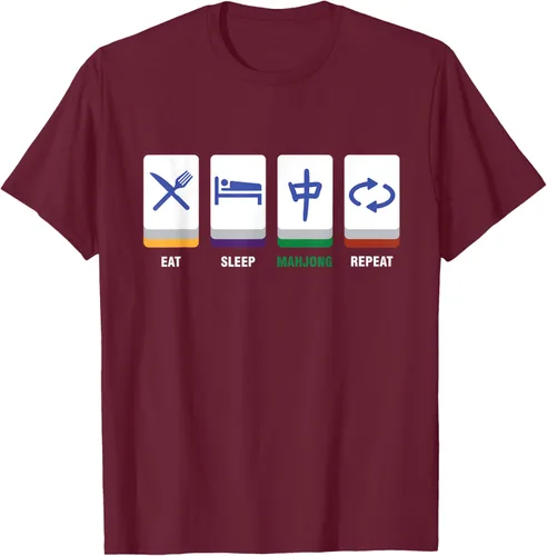 Vista 8 de Camiseta Mahjong Lover Eat Sleep Mahjong Tiles, Negro, S