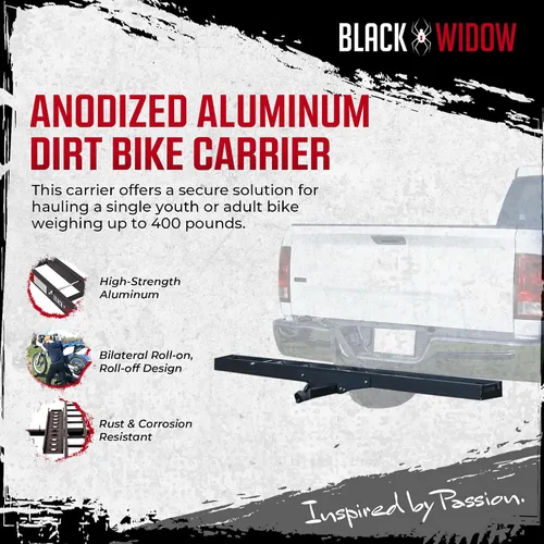 Vista 2 de Black Widow Portabicicletas Pro de Aluminio Anodizado para Bicicletas de Tierra para Bicicletas de Adultos, Motocicletas o Bicicletas de Neumáticos