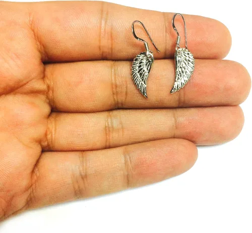 Vista 5 de Pendientes colgantes de plata de ley con alas de ángel, Plata de ley, No es una piedra preciosa