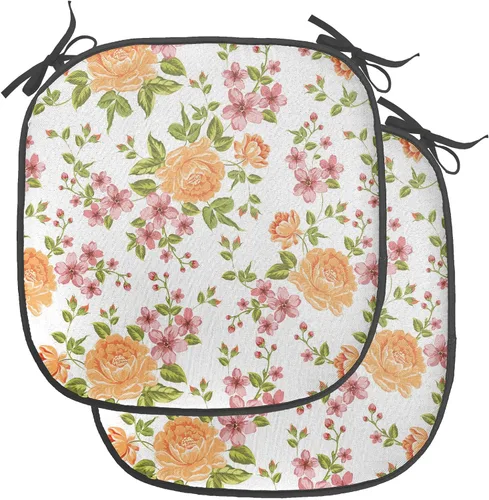 Vista 20 de Ambesonne Cojín de asiento para silla de flores, detalles florales con hojas y remolinos, estampado artístico romántico y vívido y vibrante