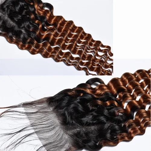 Vista 6 de Cabello humano virgen brasileño degradado 30 con cierre de encaje 4x4, 100% cabello virgen humano sin procesar, línea capilar prearrancada, cierre