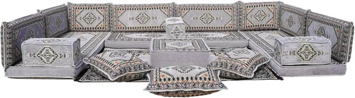 Vista 49 de arabicsofa Sofá en forma de U de estilo árabe para el suelo – Juego de Majlis hecho a mano – Sofá de estilo bohemio