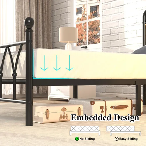 Vista 8 de E-Ser Marco de cama de plataforma de metal tamaño twin con cabecera de almacenamiento, marco de cama con luz LED, estación de carga integrada