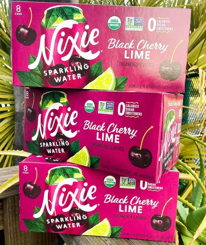 Vista 4 de Nixie Agua con gas, cereza y lima negra latas de 12 onzas líquidas, paquete de 24 Orgánica, vegana, sin OMG, sin gluten, 0 calorías, 0 azúcar, 0