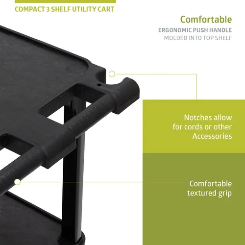 Vista 5 de Pearington Carrito utilitario compacto multiusos de 3 niveles con ruedas bloqueables y mango ergonómico, negro, paquete de 2