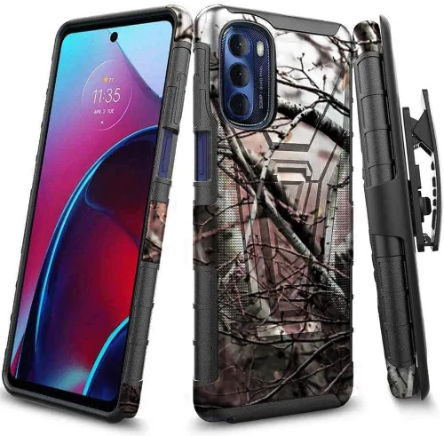 Vista 8 de Rome Tech Funda con clip para cinturón para Motorola G Play 2023 de 6.5 pulgadas, funda de teléfono celular de doble capa a prueba de golpes