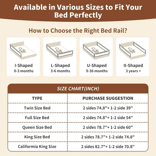 Vista 6 de Barandilla de cama de tamaño individual de 3 piezas para niños pequeños, protector de riel de cama de bebé de altura ajustable con barra